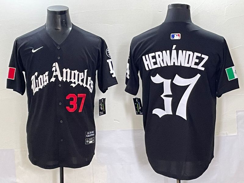 Men 2025 Los Angeles Dodgers #37 Hernandez Black Five generations Joint Name Nike MLB Jersey style 6232->los angeles dodgers->MLB Jersey